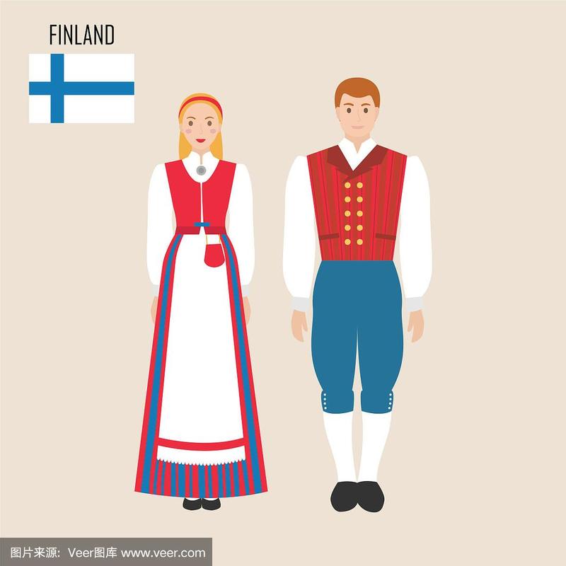 穿着传统服装的芬兰男女