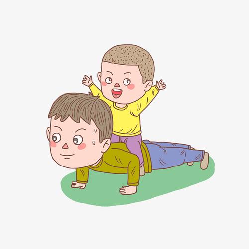 卡通手绘人物爸爸和孩子玩耍