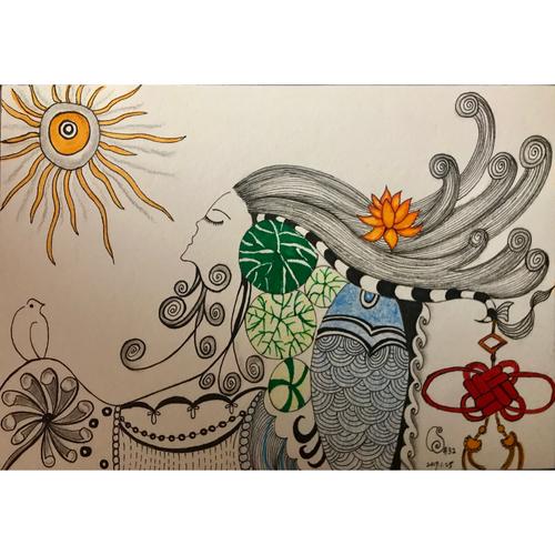 年的第一幅禅绕画 控制自己,掌控未来 心中有太阳, 人生处处是阳光!