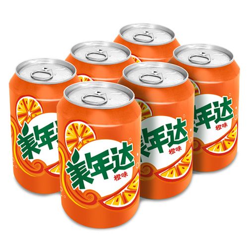 6罐美年达mirinda橙味汽水330ml6听百事可乐出品碳酸饮料自营视频