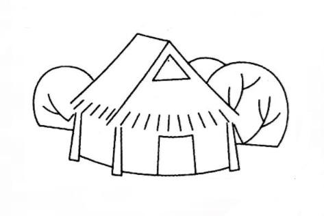 小猪盖茅草屋简笔画