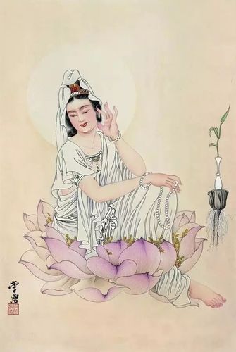 著名画家李唐工笔画作品莲花观世音菩萨