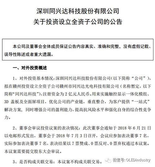 同兴达2亿成立赣州同兴达,专注lcm,3d盖板及全面屏