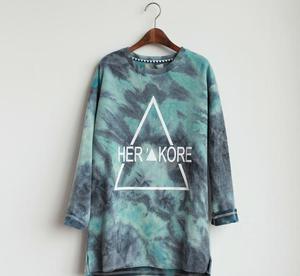 冬季新品批发 日式森系字母印花扎染渐变加绒中长款女式套头卫衣