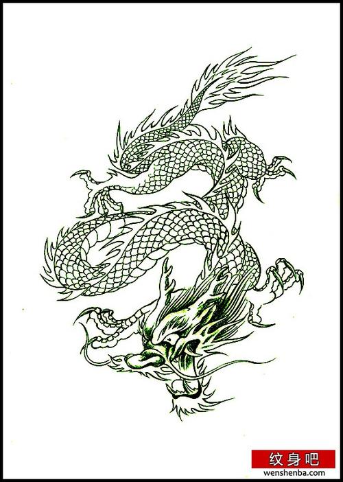 线条龙纹身图案