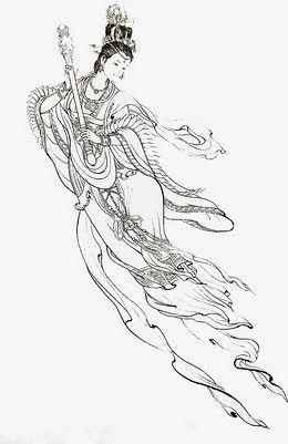 中国风工笔嫦娥线描图