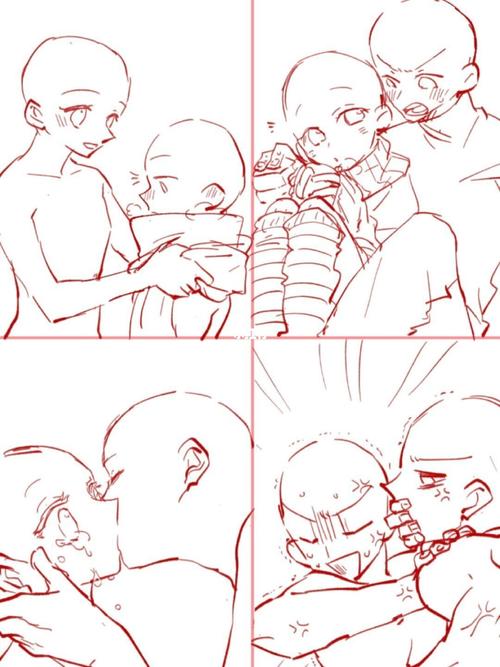 【绘画素材】情侣双人线稿绘制模板,动漫式_绘画_素材