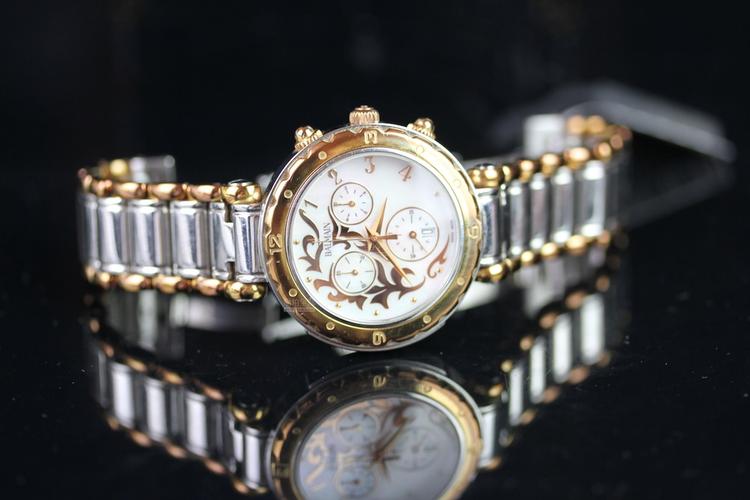 ladies pierre balmain bi-metal chronograph, mother of pearl dial