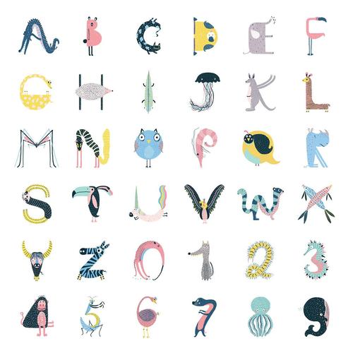 模样不同但自带卖萌属性的动物来诠释26个英文字母和10 个阿拉伯数字