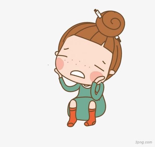 唉声叹气的卡通女孩png素材透明免抠图片-卡通