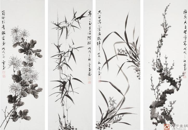水墨国画梅兰竹菊_国画四君子 - 梅兰竹菊四君子 - 99
