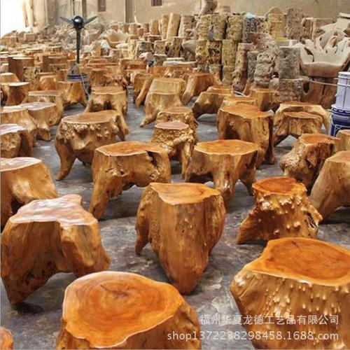 根雕茶几配凳木雕花海墩子坐凳实木根艺木墩杉木树桩树头树根凳子