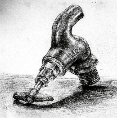 素描静物水龙头单体塑造各角度的水龙头绘画图集