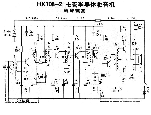 h108-2a晶体管收音机组合电路原理