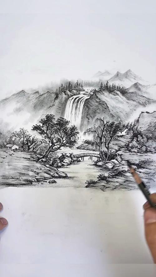 炭笔风景画素描教程|山水有相逢_教程_风景画_素描_简