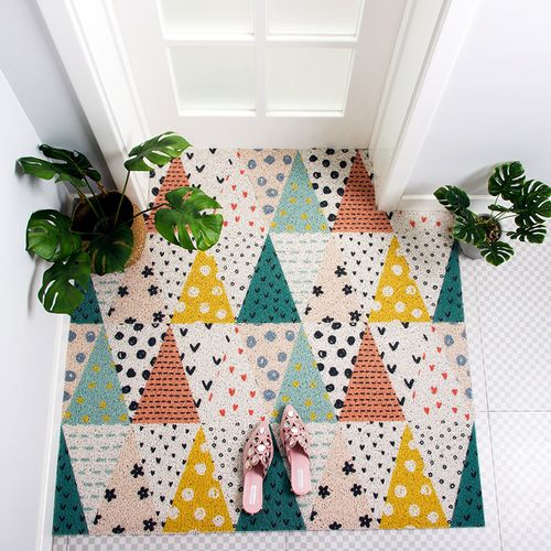 北欧风diy几何丝圈地垫门口脚垫地毯门垫入户进门门厅防滑垫家用