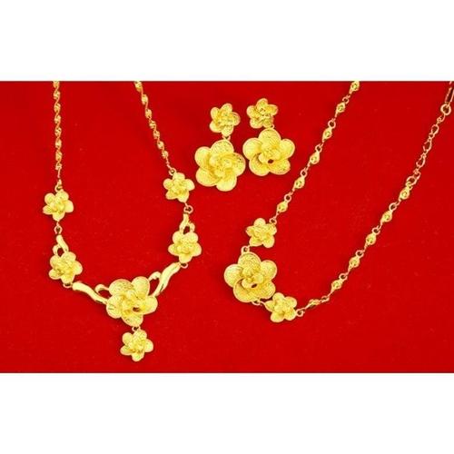结婚黄金婚庆首饰新娘三金套装大花朵项链镀24金三件套 越南沙金