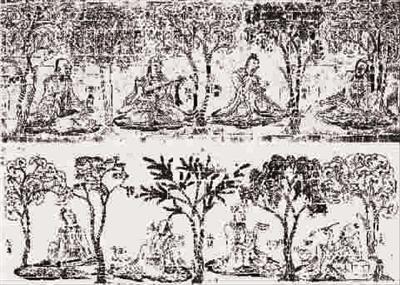 南京西善桥《竹林七贤与荣启期》墓室壁画