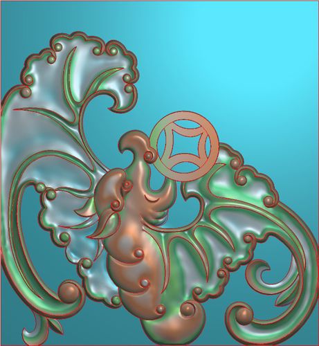 镂空蝙蝠铜钱角花门花精雕图浮雕灰度电脑雕刻图蝙蝠咬铜钱 f3921