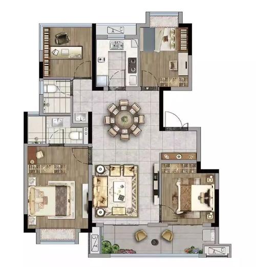建面约113㎡洋房为典型的"四叶草"户型,可做四房两厅两卫.