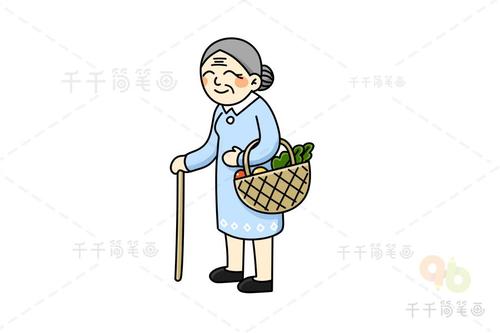 去买菜的老奶奶简笔画