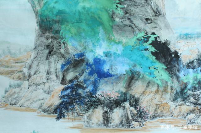 泼墨泼彩画只有用天然矿物研磨的色彩才能肌理丰富,图纹自然.