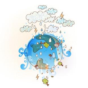 印花矢量图 可爱卡通 韩国插画 地球 云朵 免费素材