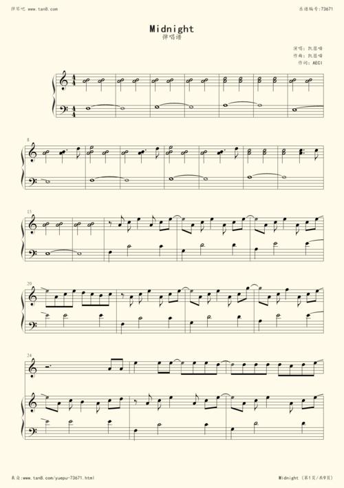 《midnight 弹唱,钢琴谱》凯瑟喵(五线谱 钢琴曲 指法