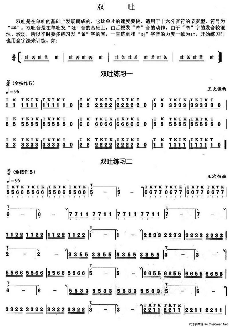 葫芦丝双吐练习曲谱,有需要的请保存!