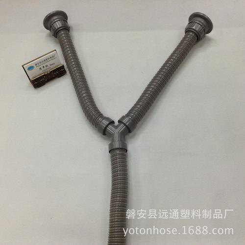 供应pvc缠绕工艺y形带三通双头下水厨房水槽下水管
