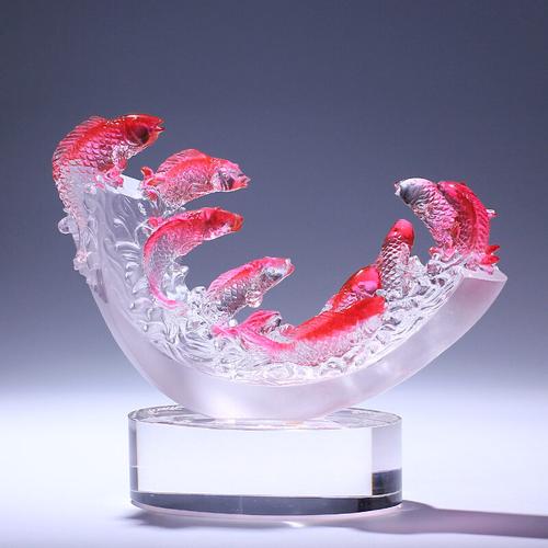 礼氏嘉琉璃工艺品九鱼图摆件新房子搬家乔迁新居礼品轻奢高档艺术品九