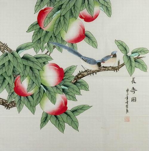手绘四尺桃子祝寿寿桃工笔画斗方国画三尺顾雪芳国画