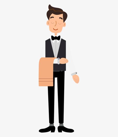 手绘卡通职业人物男传菜生服务员