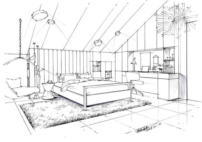 苗长银手绘—室内家装空间手绘线稿范例