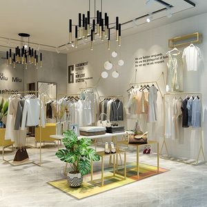 简约现代服装店展示架上墙金色服装架女装店货架落地式童装挂衣架