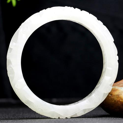 念玉新疆和田玉手镯子天然白玉圆镯轮胎条镂空雕花玉镯青海玉玉石