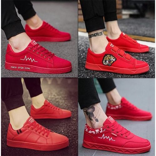 红色鞋子男韩版潮流学生夏季帆布透气男鞋休闲板鞋社会鞋男士布鞋