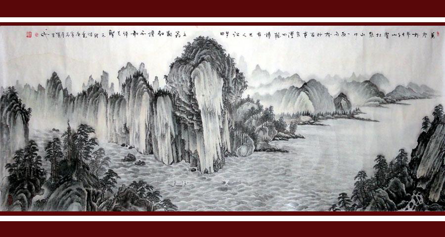 由自艺术〗国画协会会员王一民小六尺宋意工笔山水精品 q7804
