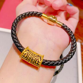 hyever国风足金饕餮图腾黄金手链男款3d硬金路路通转运珠个性情侣手串