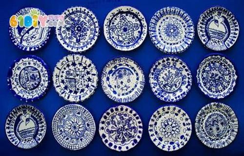 青花瓷纸盘画作品图片_纸盘手工_巧巧手幼儿手工网
