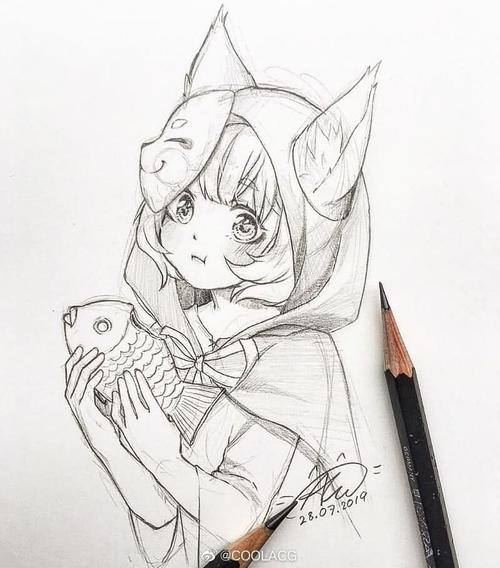 人物黑白动漫素材插画绘画线稿手绘女生男生长发短发