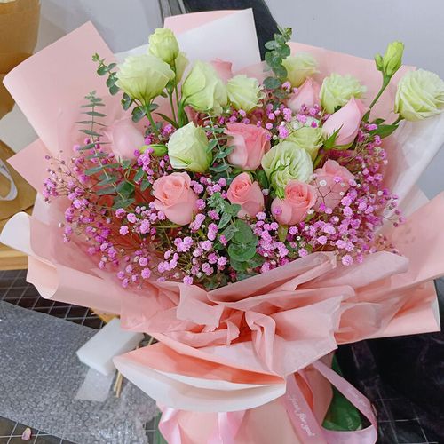 鲜花速递香槟玫瑰洋桔梗花束同城配送生日礼物送女生