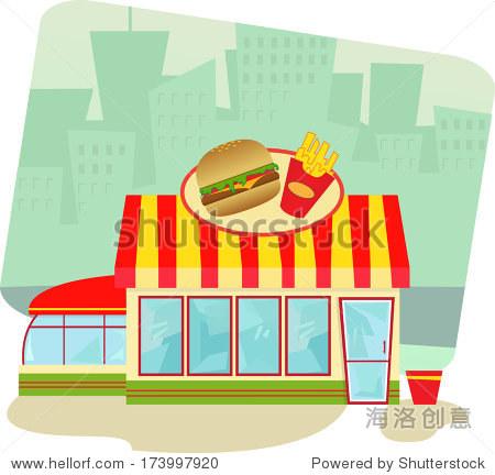 fast food restaurant - cartoon illustration of a