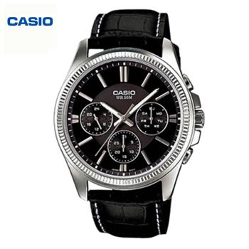 卡西欧casio手表男指针商务休闲防水星期日历双显石英男表mtp1375l1a