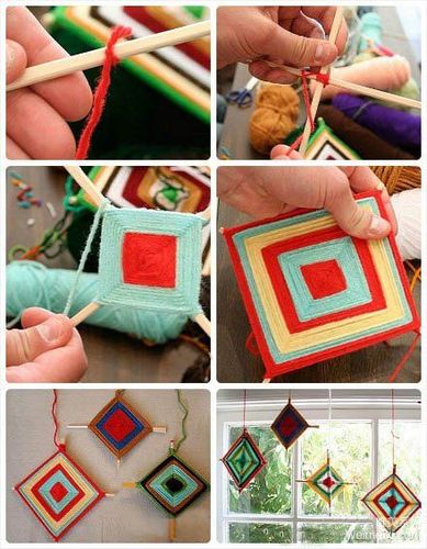 一次性筷子和毛线手工制作漂亮装饰物 杯垫diy