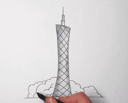 广州塔怎么画_广州塔简笔画画法步骤教程