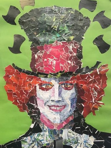 这是由约翰尼·德普饰演的疯帽子的拼贴画