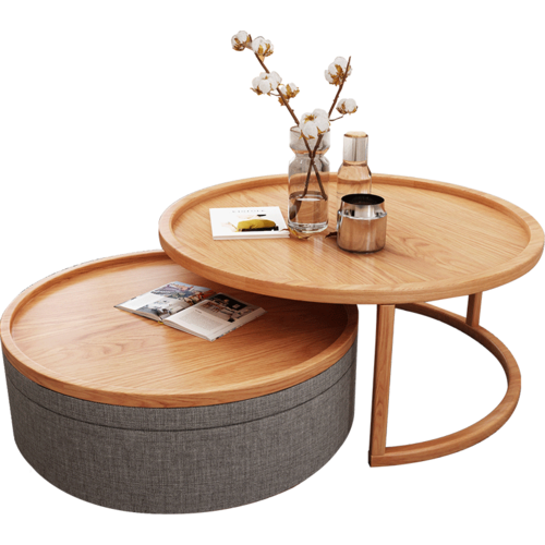 华纳斯huanasi茶几北欧小户型圆形储物茶几现代简约创意家具可伸缩