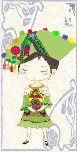 壮族小姑娘简笔画彩色