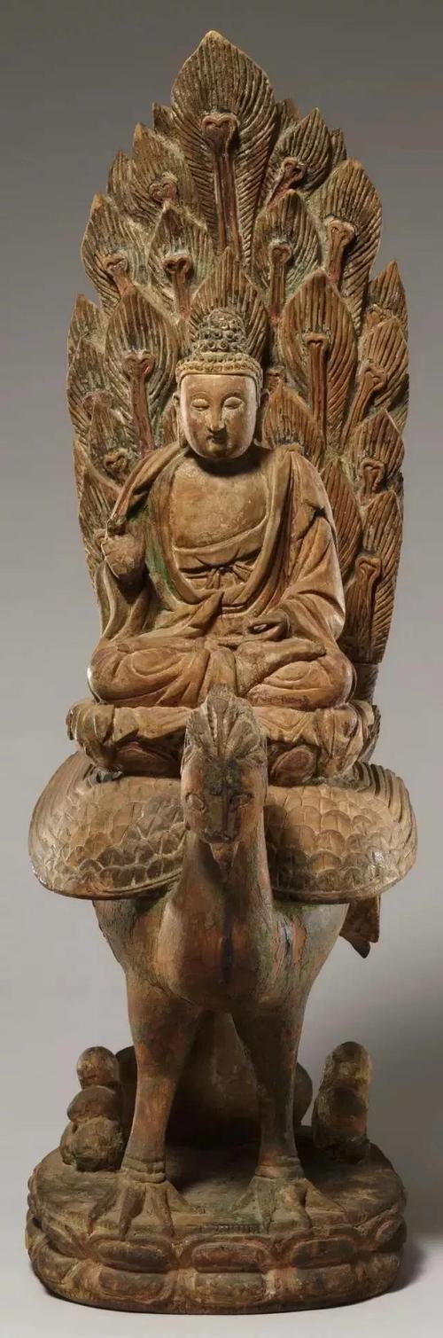 明木雕骑孔雀阿弥陀佛